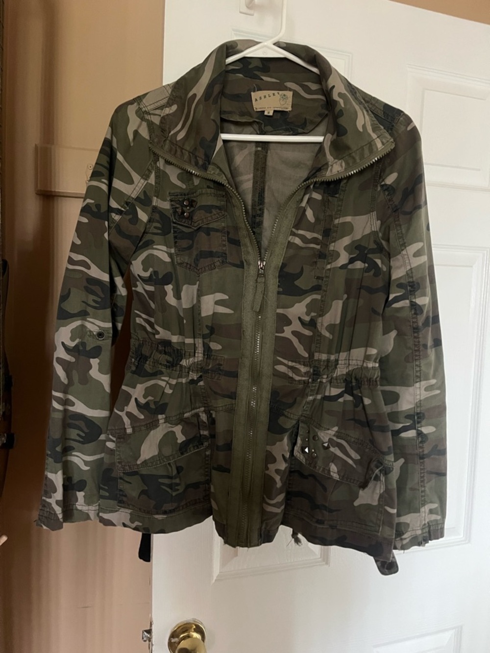 Ashley By 26 International Camo Utility Jacket in Olive and Khaki